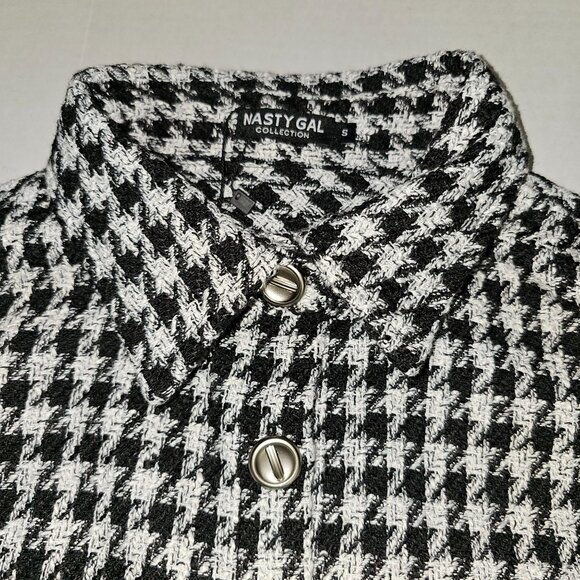 NWT Nasty Gal Size Small Shacket Shirt Jacket Fringe Houndstooth Gingham Top - Picture 10 of 12
